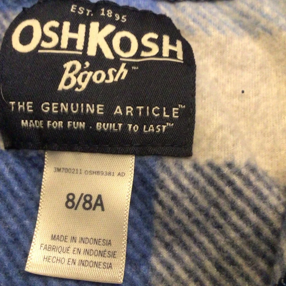 OshKosh B'gosh Blue and Navy Plaid Zip-Up Hoodie